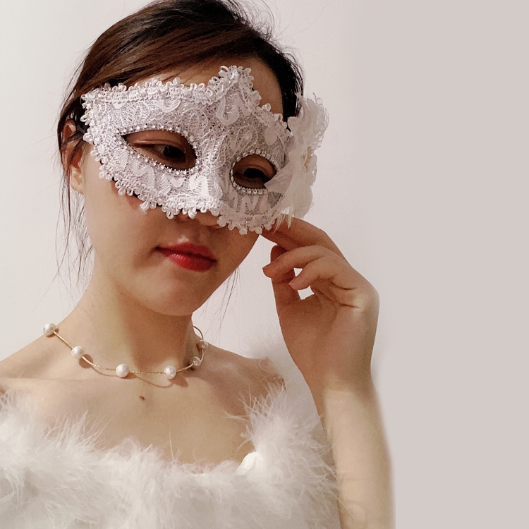 万圣节化妆舞会公主面具 派对年会半脸珍珠蕾丝水钻羽毛女款面具71白底实物图