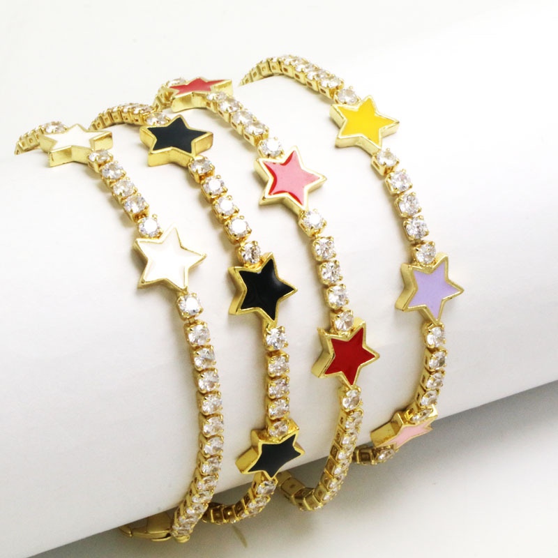 Cross-border new accessory: ins fashion five-pointed star bracelet, Bohemian full diamond oil dripping star bracelet accessory for women