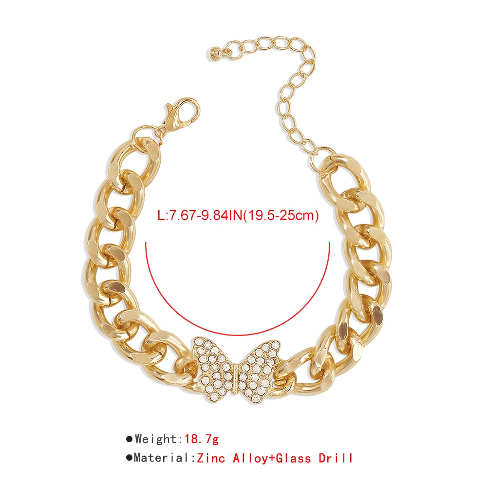 B1348 Fashionable hip-hop simple punk style butterfly bracelet, European and American alloy diamond-encrusted exaggerated thick chain bracelet for women detail image 4