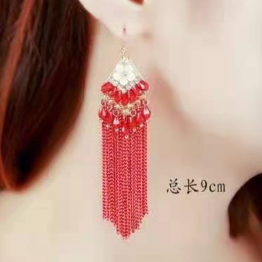 2021 D31 fashion accessories Bohemian fringe earrings exaggerated European and American crystal earrings long thin