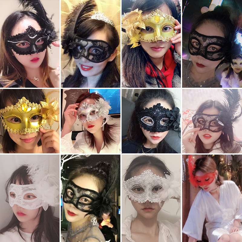 万圣节化妆舞会公主面具 派对年会半脸珍珠蕾丝水钻羽毛女款面具50细节图