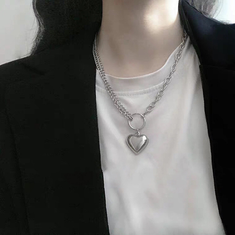Korean version cross-border new hollowed-out heart-shaped chain necklace, ins punk style multi-chain collarbone chain HZS1828 detail image 8