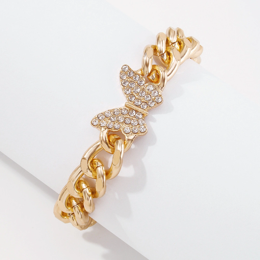 B1348 Fashionable hip-hop simple punk style butterfly bracelet, European and American alloy diamond-encrusted exaggerated thick chain bracelet for women detail image 2