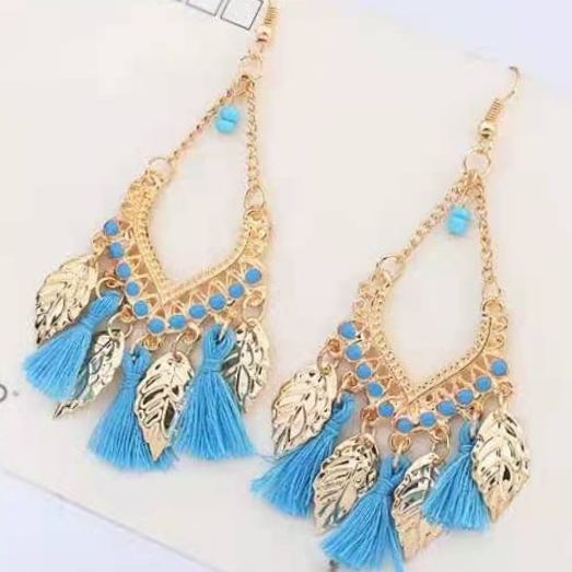 2021 D21 fashion accessories Bohemian fringe earrings exaggerated European and American crystal earrings long thin