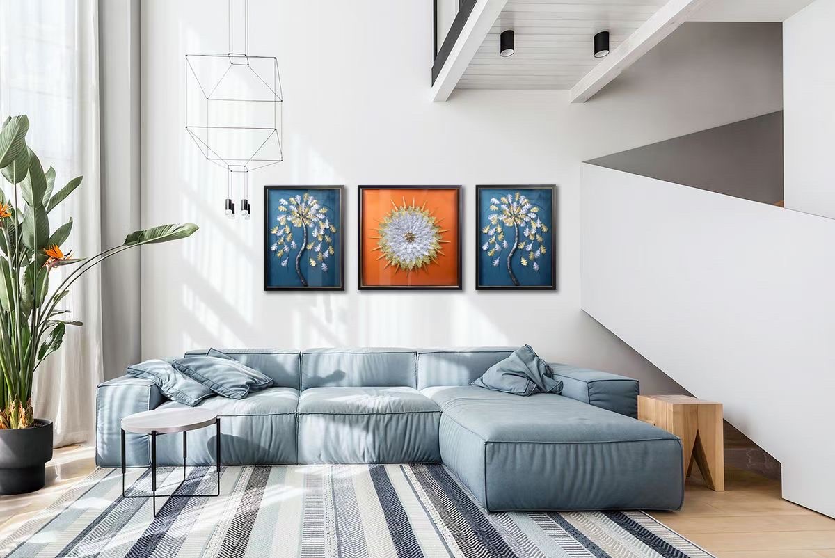 Living Room Triplet Physical Painting Sofa Background Painting Simple Style Application Scenario