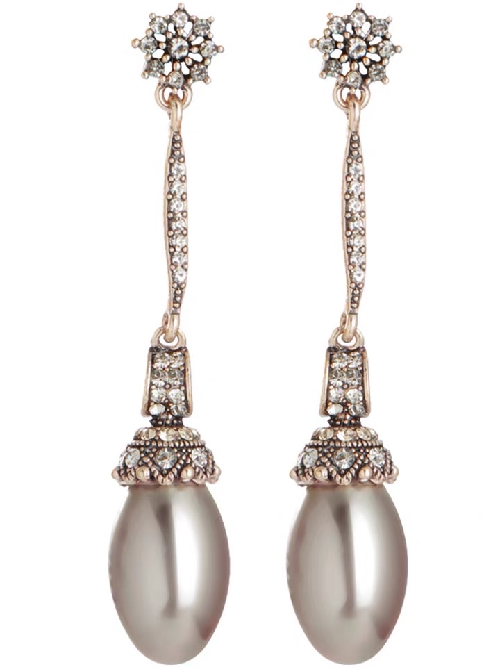 Oval pearl earrings, star-shaped shell long earrings, retro, exquisite, high-end and elegant, with zirconium earrings details Picture