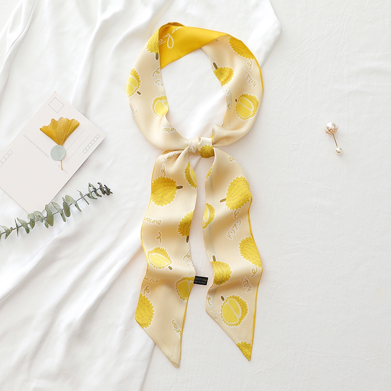 长条细窄小丝巾女夏季小众黄色扎头编发带薄丝带绑包领带飘带腰带