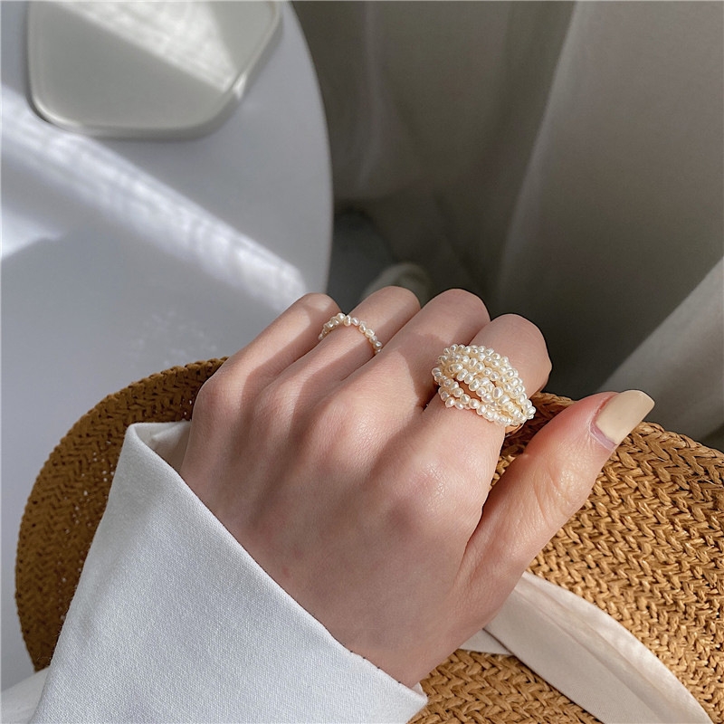 Pearl ring, a niche design for women, hand-woven multi-layer, trendy, high-end and elegant, versatile ring