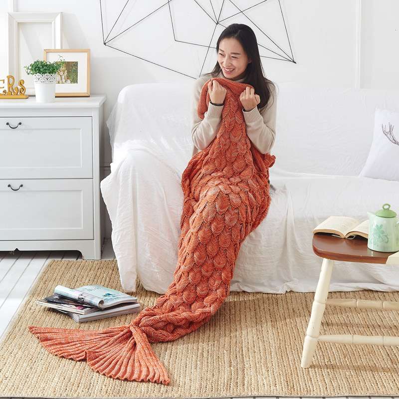 Mermaid sleeping bag, mermaid tail blanket, fish scale knitted woolen blanket, exit detail image 2