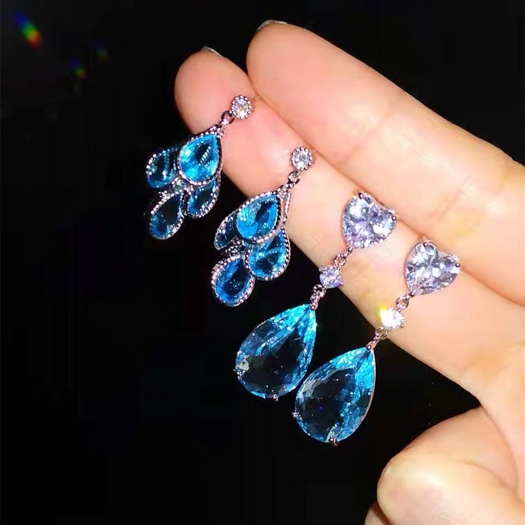 Sapphire earrings, star-shaped shell long earrings, retro, exquisite, high-end and elegant, with zirconium earrings details Picture