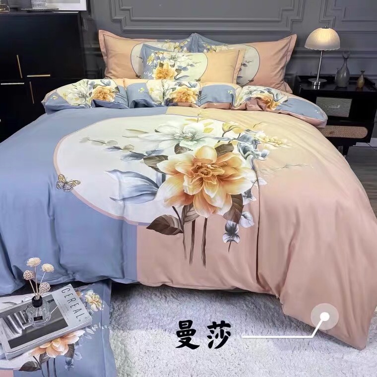 Peony flower pure cotton four-piece set, 100 pure cotton simple double bed sheet, 1.8m bed, three-dimensional flower purple quilt cover, summer Application Scenario