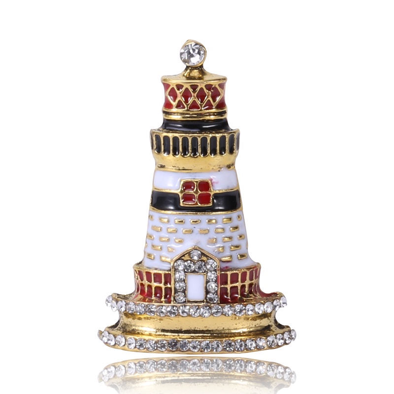 New Drop Glaze Lighthouse Brooch for Men and Women Coat Suit Fashion Accessories Couple Pin