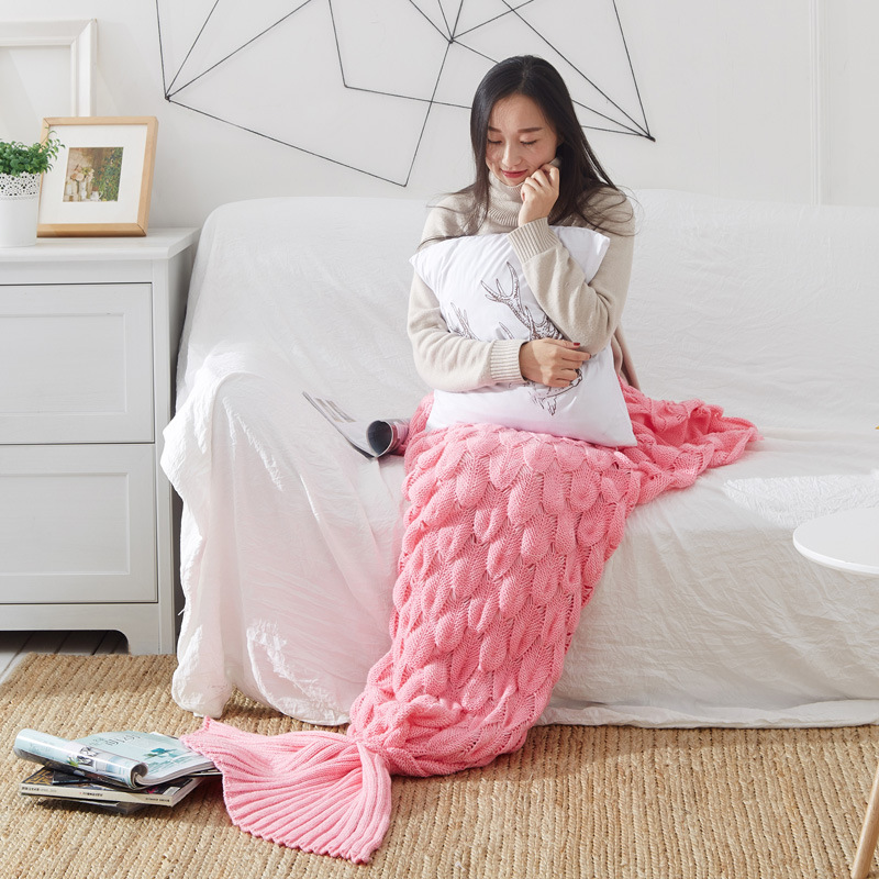 Mermaid sleeping bag, mermaid tail blanket, fish scale knitted woolen blanket, exit detail image 7