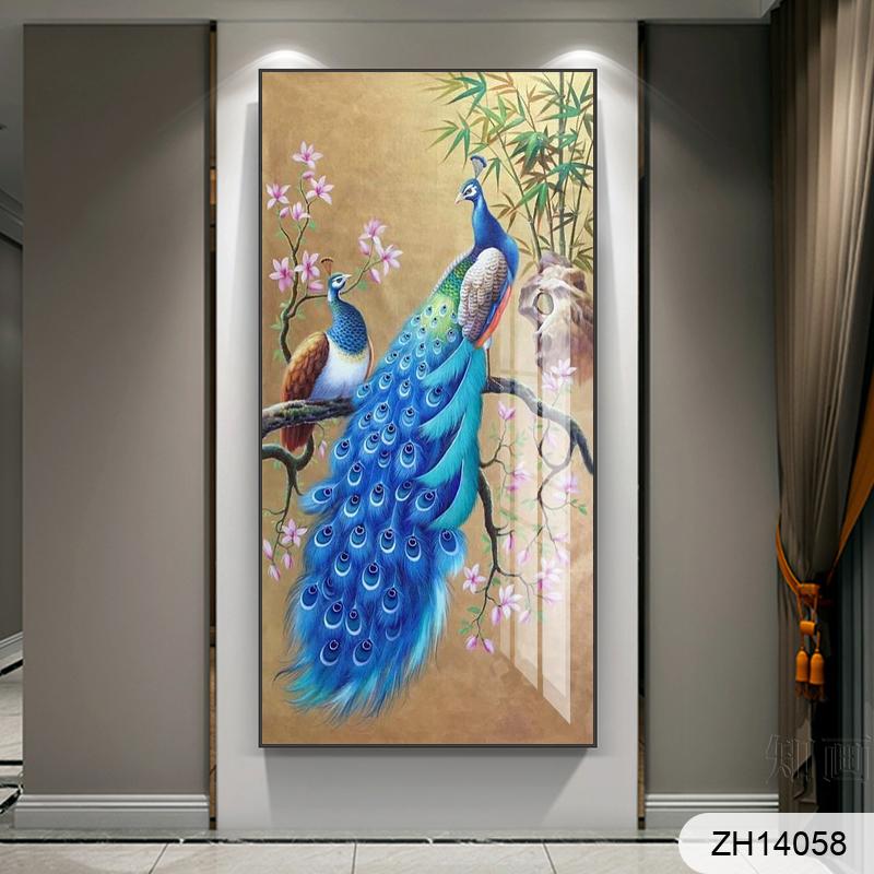 New Chinese style rich and auspicious year after year more hand-painted peacock flowers and birds porch decoration