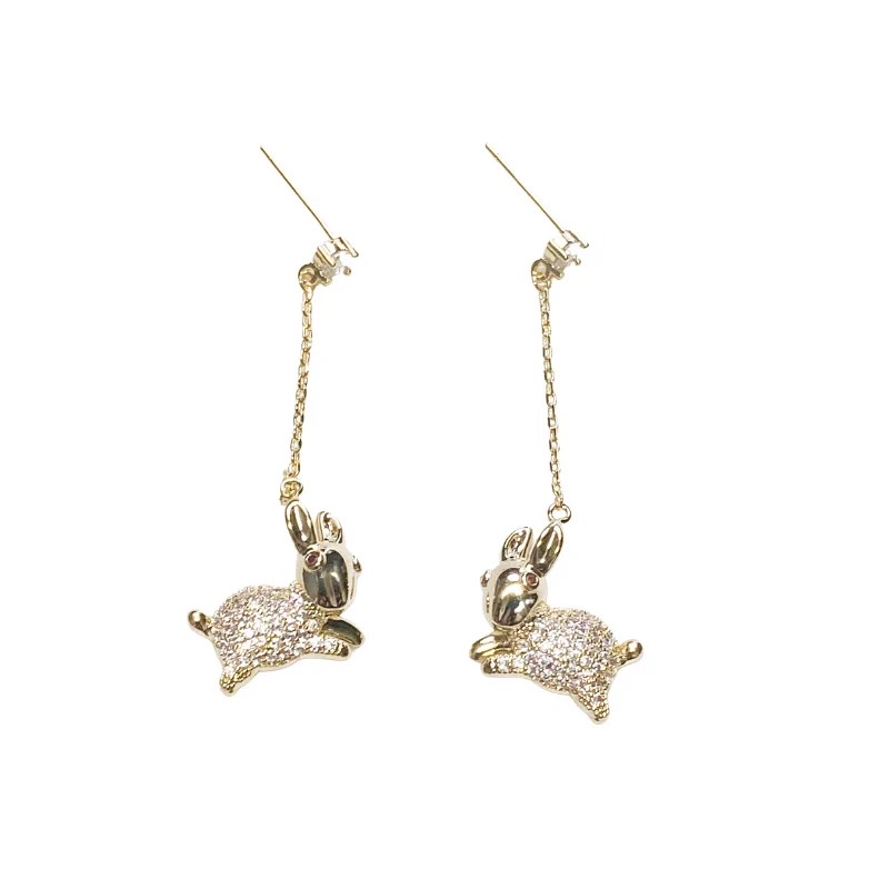 Rabbit diamond earrings, star shell long earrings, retro, exquisite, high-end and elegant, zirconium earrings details Picture