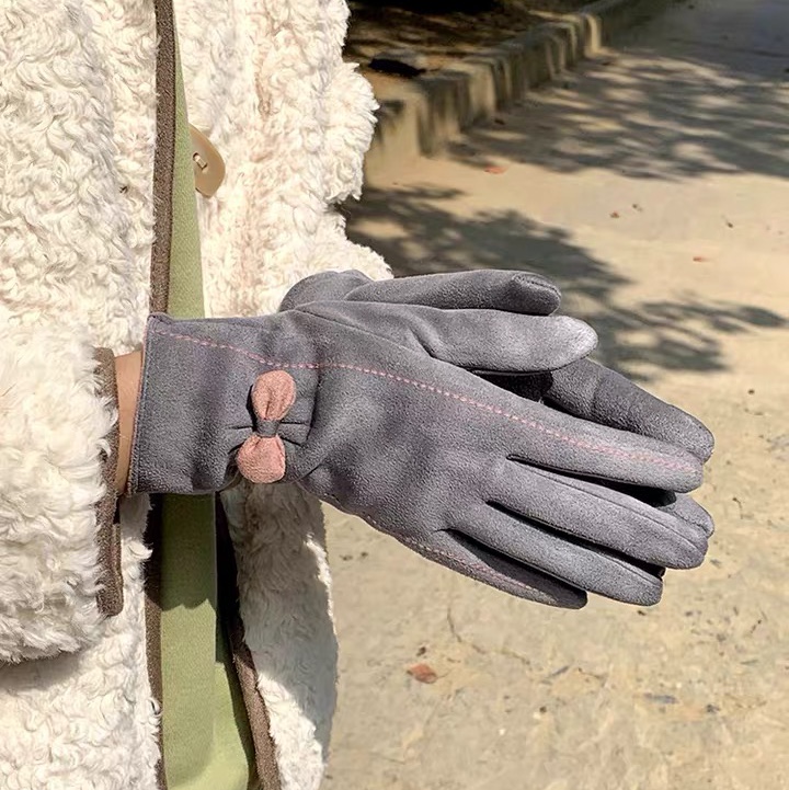 Gloves Winter Ladies Ride Warm Winter Autumn Winter ins Cute Ladies Suede cotton gloves with touch screen