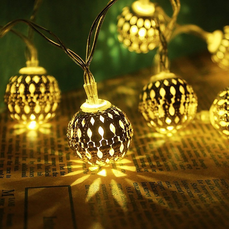 led Christmas tree decoration new battery box Moroccan round ball iron art LED lights string lights 3m 20 lights warm white