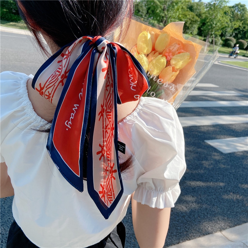 复古双面小丝巾女网红百搭小长条发带绑包扎头发丝带绑发飘带领巾