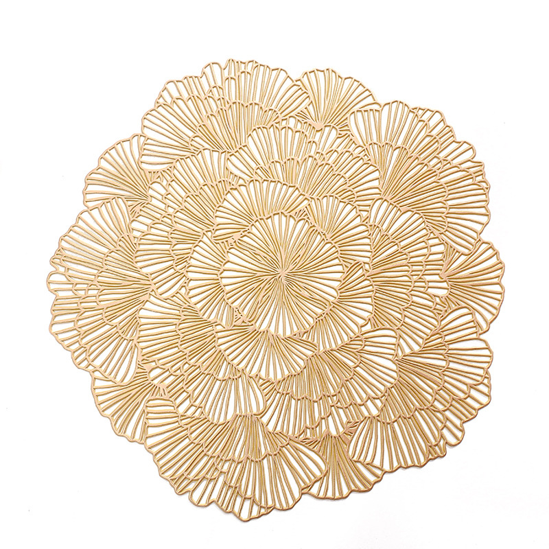Floral European-style placemats, PVC hollowed-out gold-embossed table MATS, hotel heat insulation and anti-slip coffee coasters, steak plate MATS Item Picture