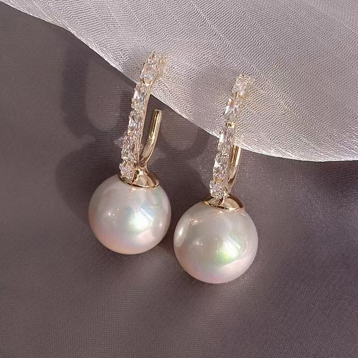 闪钻耳圈优雅珍珠吊坠耳环韩国气质优雅网红耳钉冷淡风耳饰