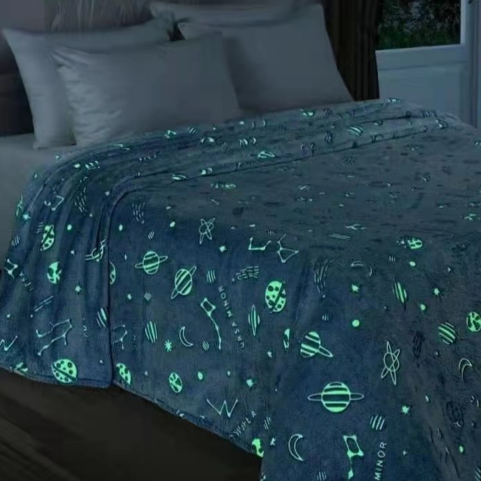 夜光毯子法兰绒夜晚发光毛毯夜光230gsm150*200cm尺寸定做