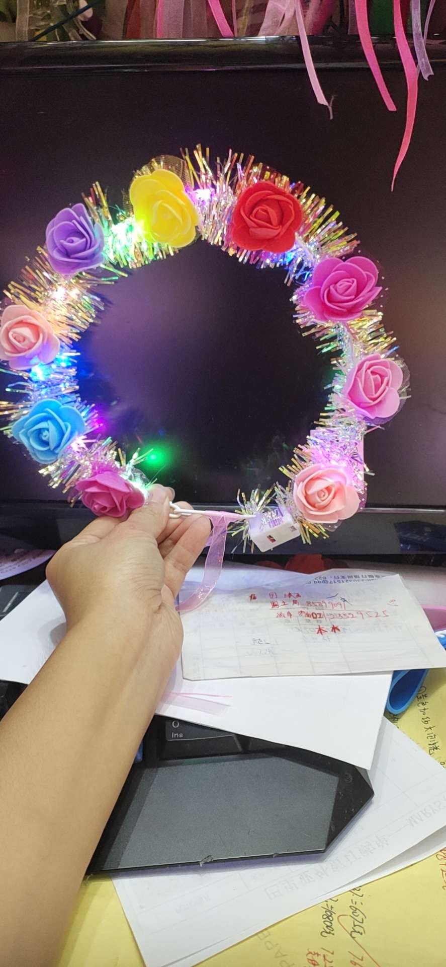 泡沫花亮丝带灯头环，发光头扣，亮丝头扣详情图2