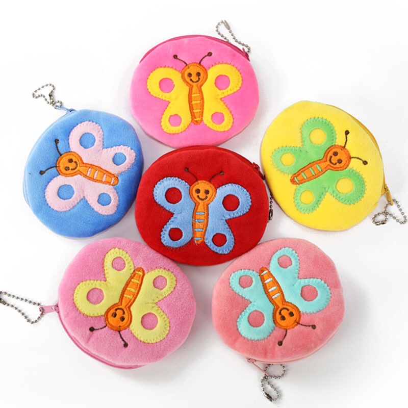 可爱卡通蝴蝶零钱包 创意毛绒零钱包硬币包卡包毛绒玩具图