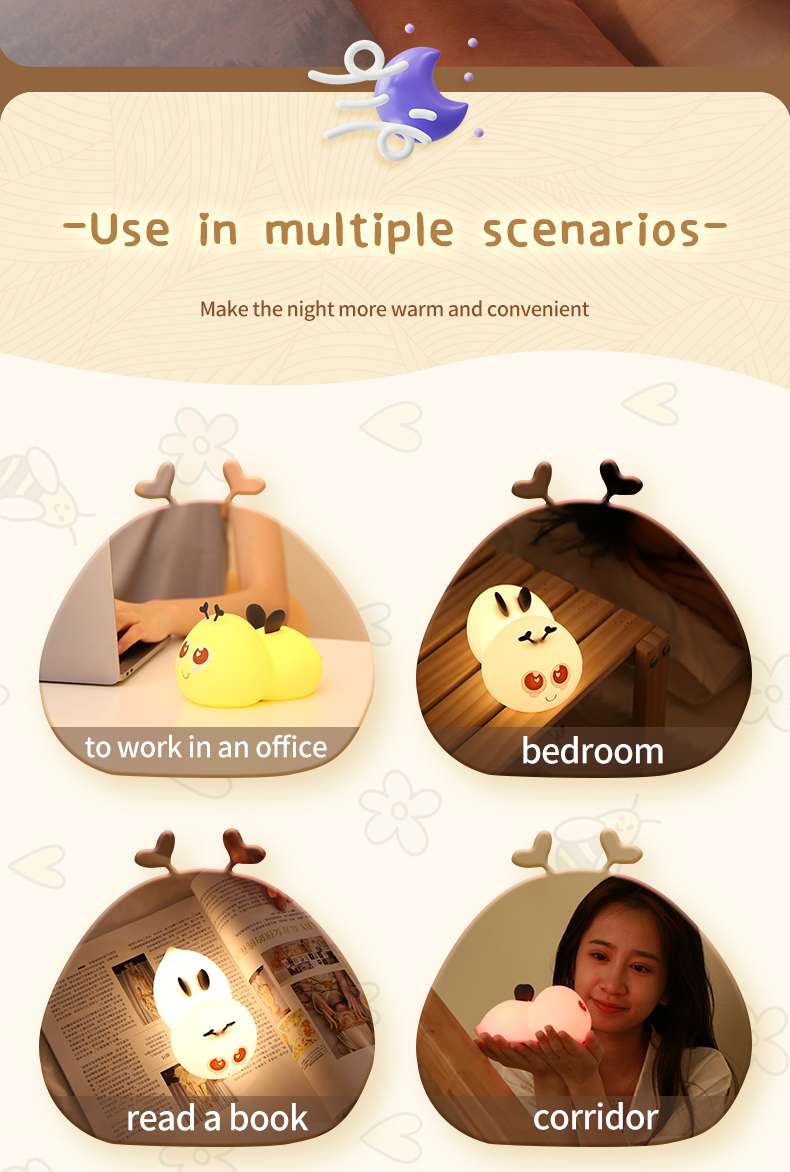 创意蜜蜂拍拍灯USB充电七彩灯家用卧室床头氛围小夜灯详情图16