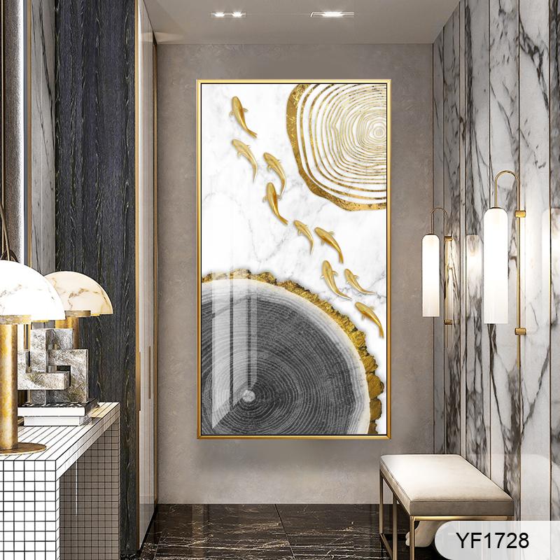 Modern light luxury gold feather nine fish picture space picture Mosaic picture porch decoration