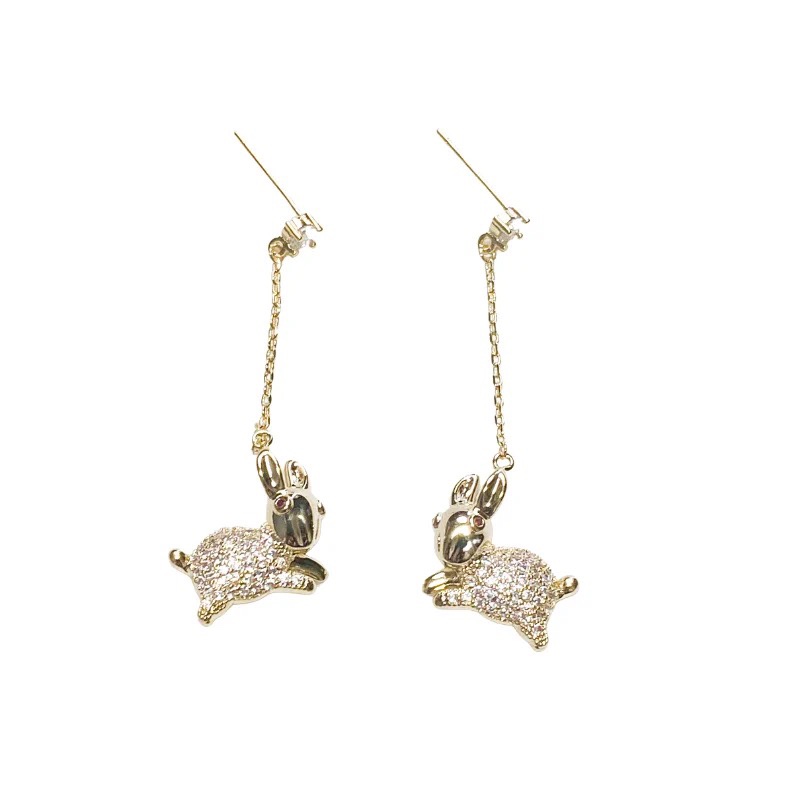 Rabbit diamond earrings, star shell long earrings, retro, exquisite, high-end and elegant, zirconium earrings