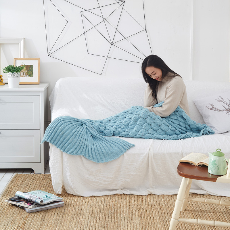 Mermaid sleeping bag, mermaid tail blanket, fish scale knitted woolen blanket, exit detail image 9