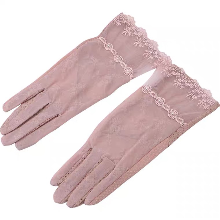 Uv Summer Ice Silk Touch screen sunscreen gloves Lace flower UV protection Driving outdoor riding ice