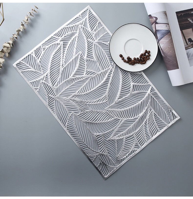长方形隔热餐垫北欧风镂空西餐桌垫高档酒店餐厅盘垫树叶装饰垫白底实物图