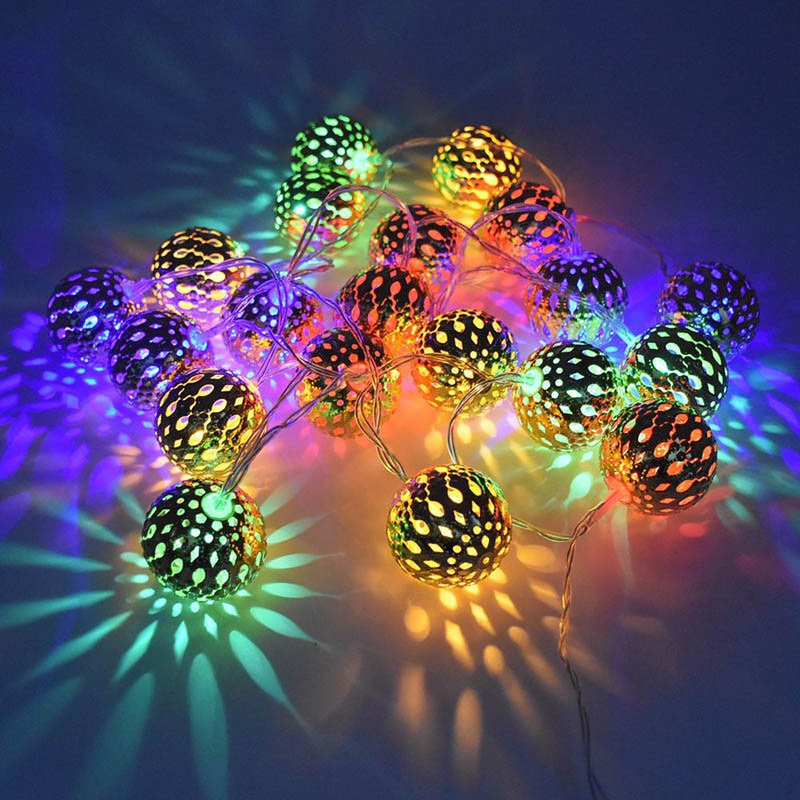 led Christmas tree decoration new battery box Moroccan ball iron LED lights string lights 3 meters 20 lights color