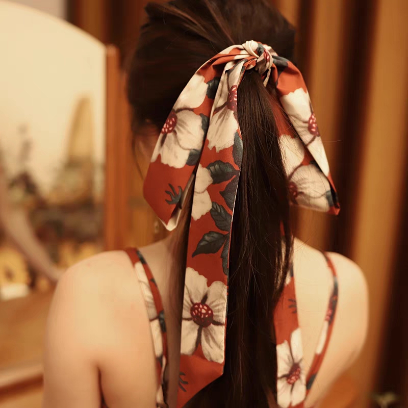 故宫红山楂花编发款发带女编辫子扎马尾长飘带加长蝴蝶结夏季丝巾