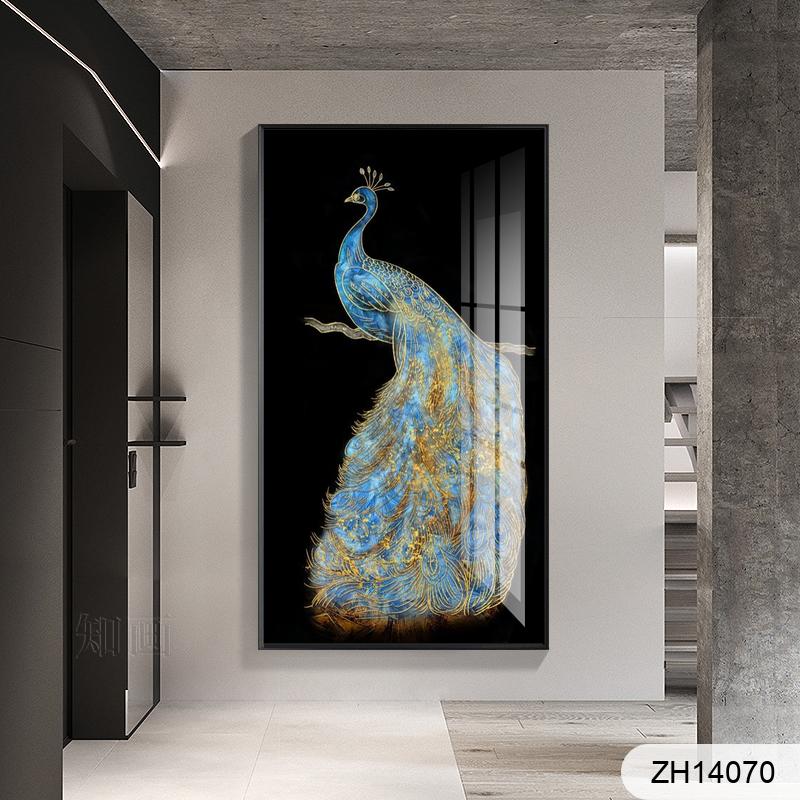 Rich and auspicious year after year hand-painted peacock flower and bird porch decorative painting