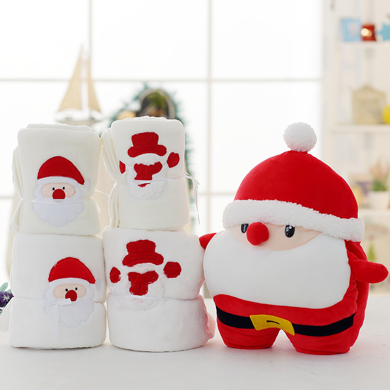 Christmas nap blanket, promotional gifts, cartoon blanket, travel blanket, double-sided flannel blanket, Santa Claus, reindeer, snowman detail image 9