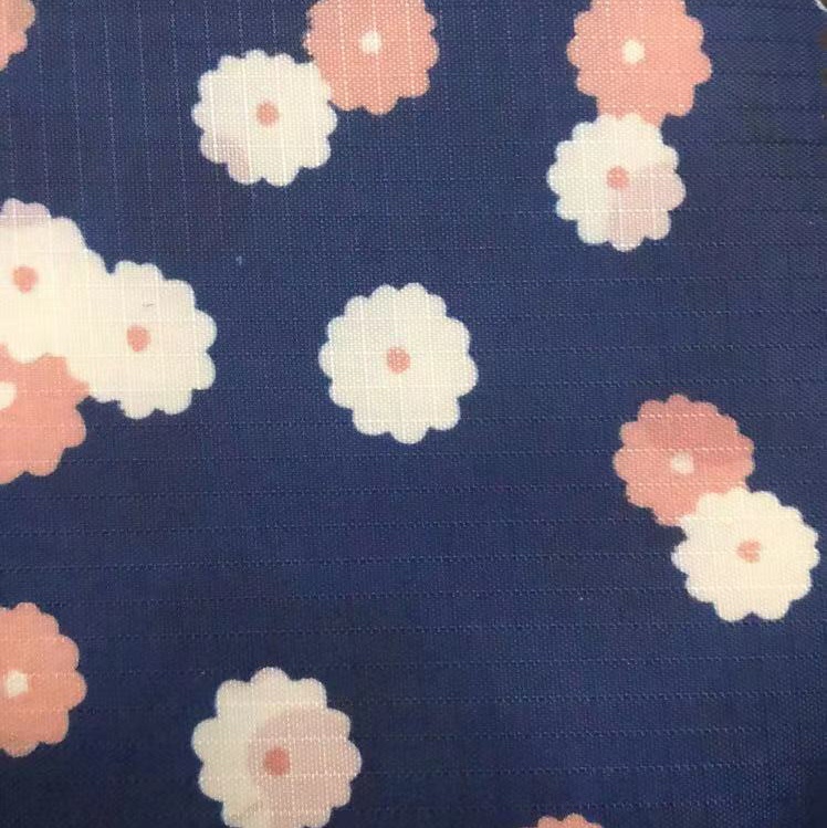 深蓝色小花印花布格子桌布pvc里布洗漱包