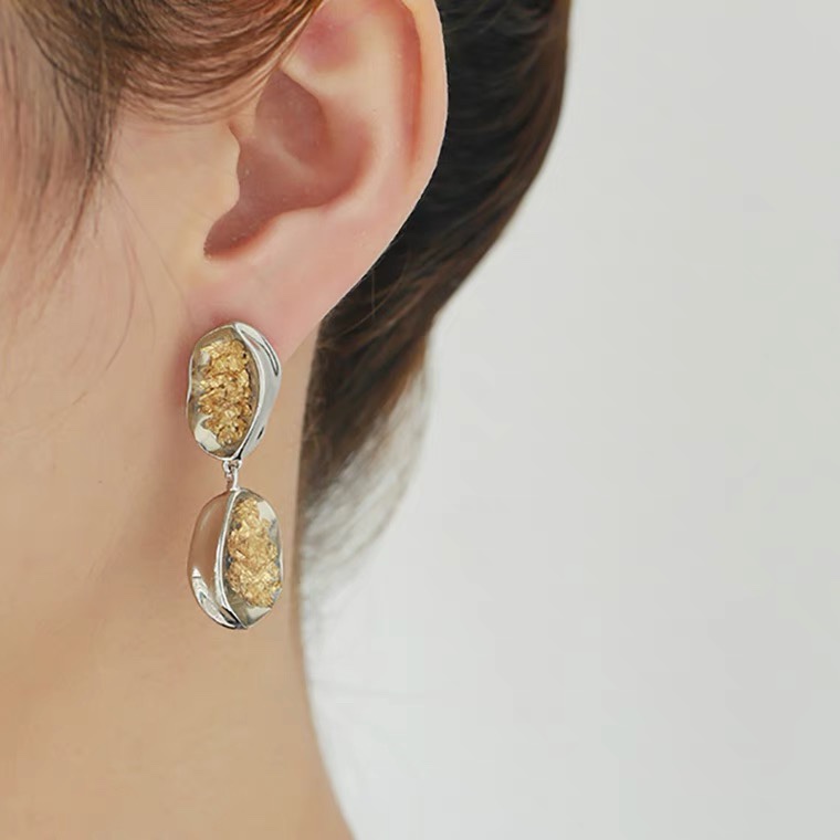 Yellow diamond earrings Star shell long earrings Retro delicate high-end atmosphere set zirconium earrings