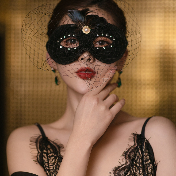 黑色天使羽毛闪钻流苏万圣节日派对聚会舞会美女走秀狂欢面具蒙面18
