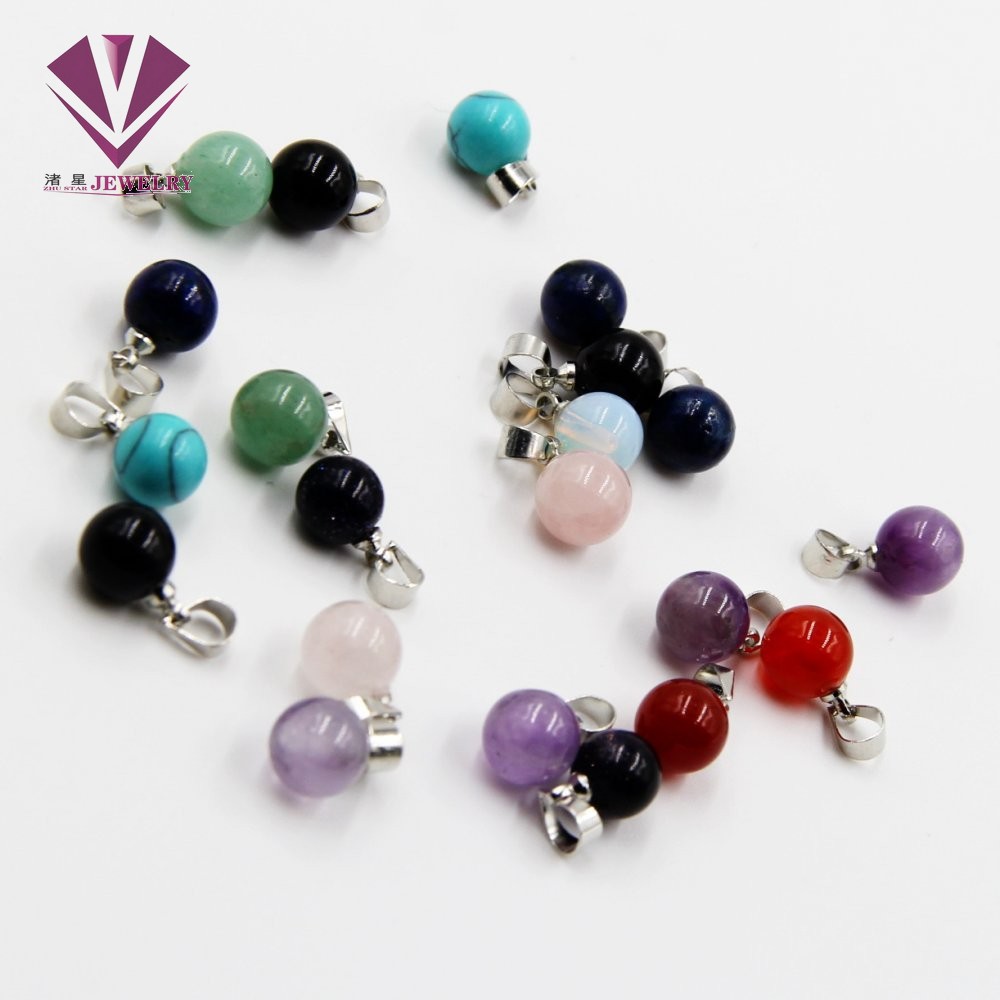 Natural stone bead pendant, turquoise, amethyst, green jade, pink stone, opal, carbuncles, agate, white marble, opal thumbnail