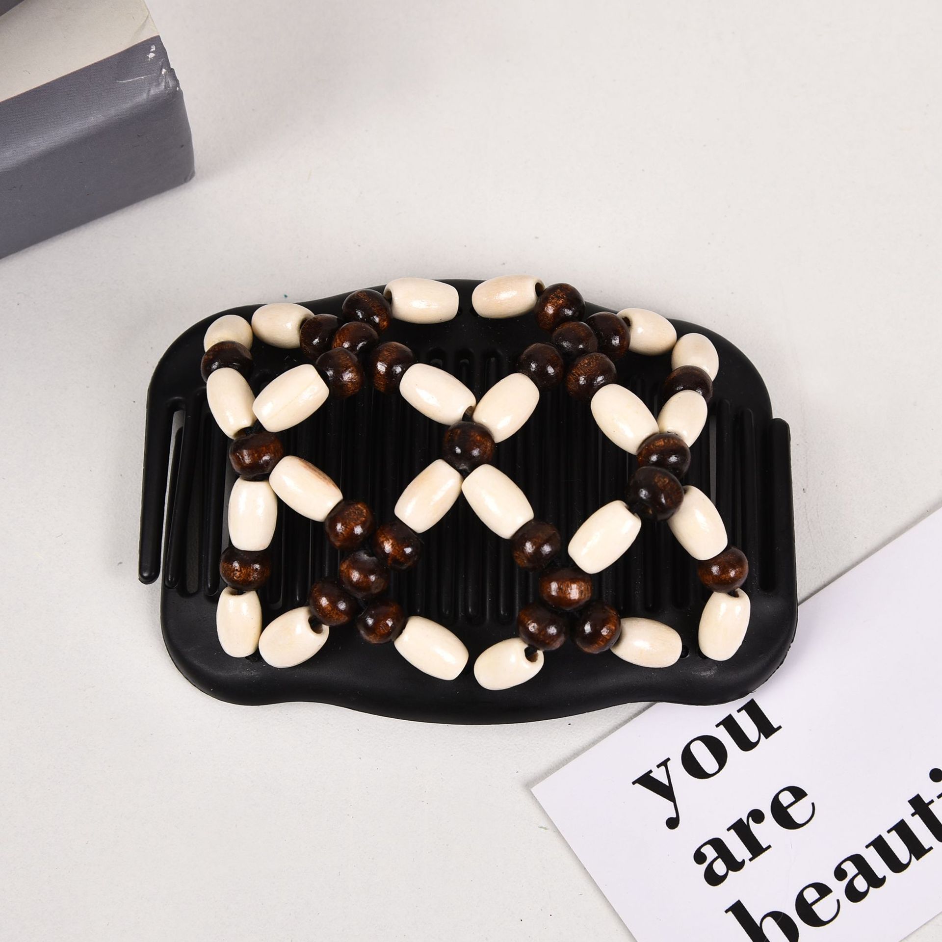 FLY1601 Cross-border beaded wood Bead Magic Hair Comb, Double-row Plug, Versatile Hair Comb, Magic Hair Comb, Hair coil, Hair Plug, custom manufacturer detail image 6