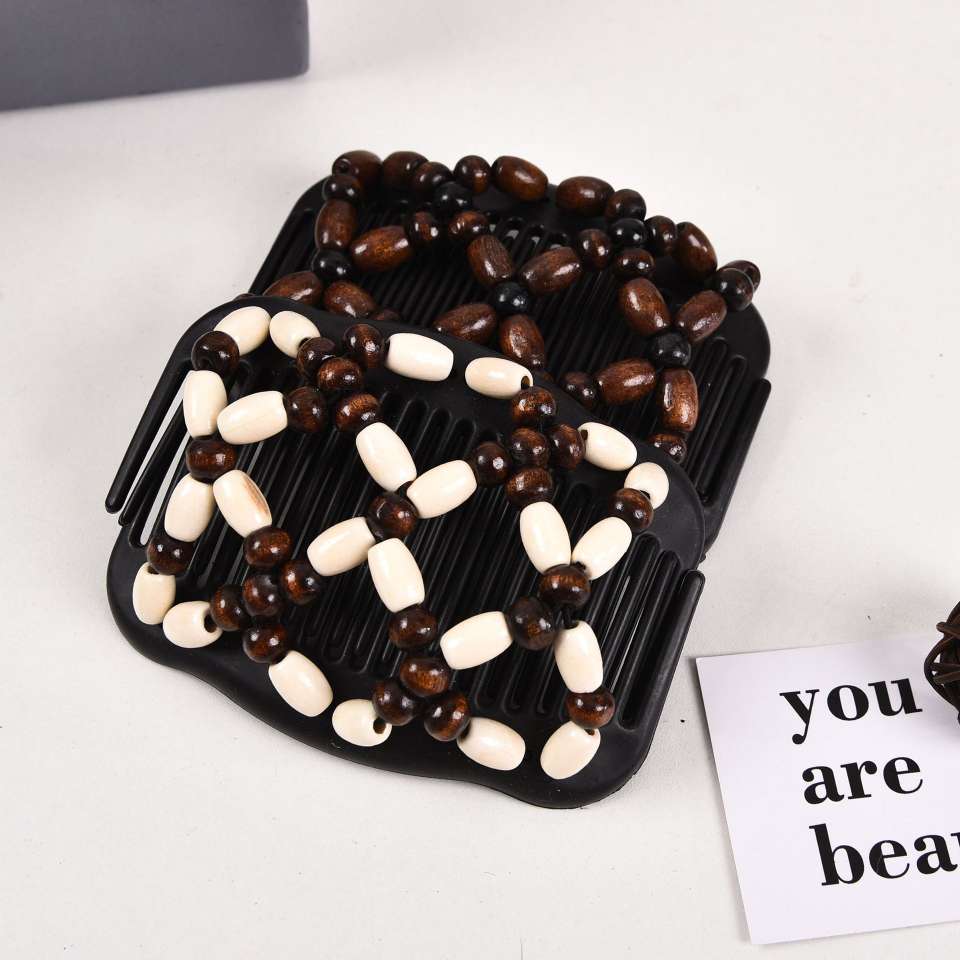 FLY1601 Cross-border beaded wood Bead Magic Hair Comb, Double-row Plug, Versatile Hair Comb, Magic Hair Comb, Hair coil, Hair Plug, custom manufacturer detail image 5