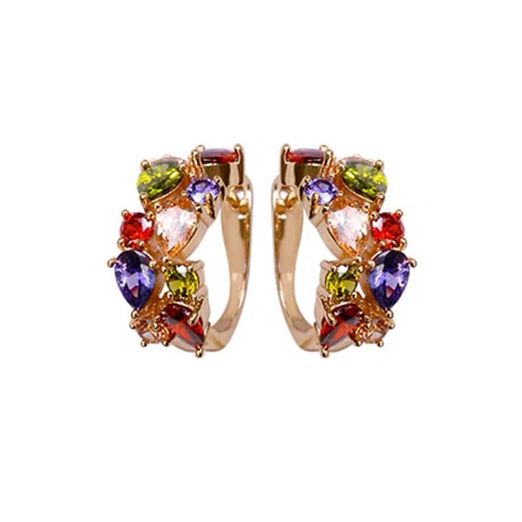 Seven-color ring, star-shaped shell long earrings, retro, exquisite, high-end and elegant zirconium earrings details Picture