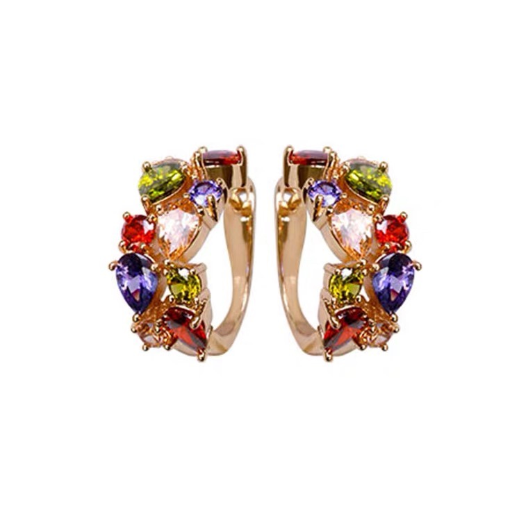 Seven-color ring, star-shaped shell long earrings, retro, exquisite, high-end and elegant zirconium earrings