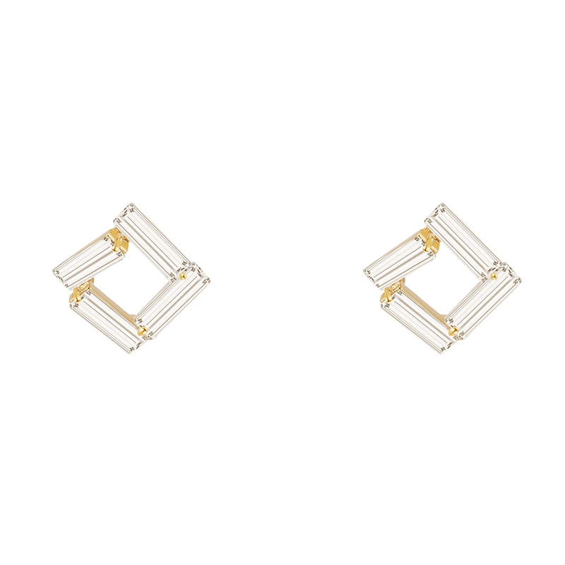High quality red love sterling silver earrings female summer French studs earrings 2021 new fashion square glass diamond studs 44
