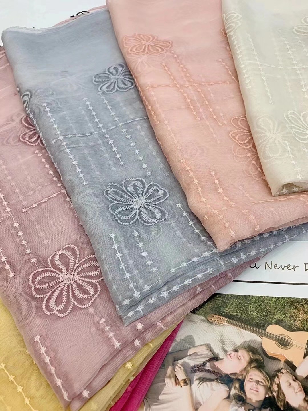 Pure Silk Embroidered Scarf Specification drawing