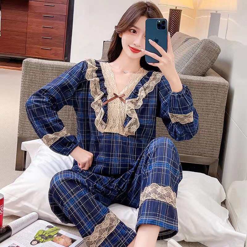 9034# Group (Batch 42) August Autumn Milk Silk 180g Lace Lace fringed long-sleeved Set M-2XL size Popular live-streaming bestseller from Yiwu, 2021 New Style Special Sale Bestseller