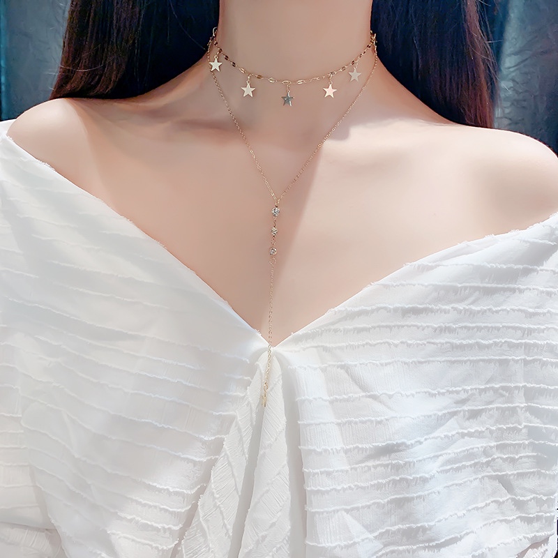 欧美夸张长款星星吊坠锁骨链气质颈链脖子饰品韩国气质短款项链女