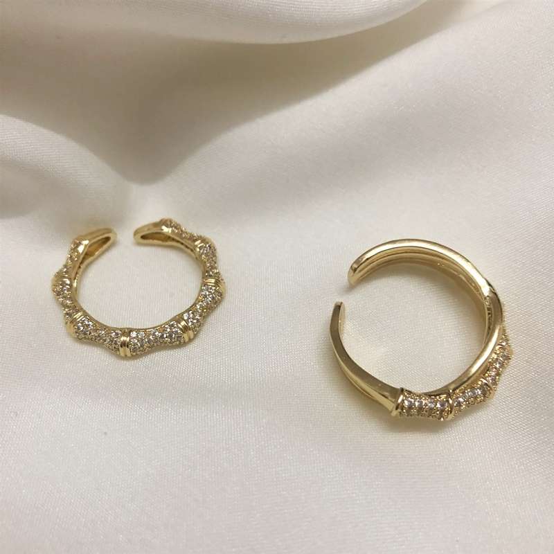 Yuzhu -053 French Niche Design, high-end, gold-plated zircon slightly inlaid with bamboo joints, simple and elegant, light luxury and individual ring Specification image